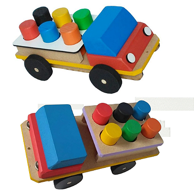 Caminhão Infantil Pinos de Madeira Carrinho Brinquedo Montessori