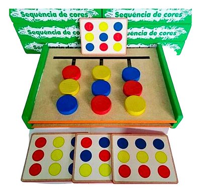 Jogo Sequência Cores Com 4 Fichas Em Madeira Educativo