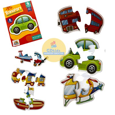 06 Quebra Cabeças 2 e 3 peças Meios de Transporte