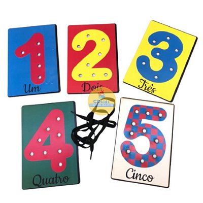 Kit 5 Alinhavos Números em MDF Brinquedo Educativo