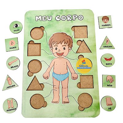 Quebra Cabeça Infantil Corpo Menino em Madeira Educativo