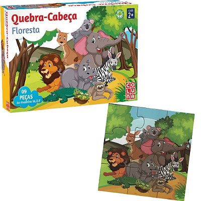 Quebra Cabeça Animais da Floresta 9 Peças em  Madeira Educativo