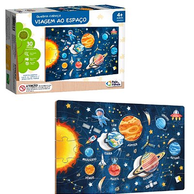 Quebra Cabeça Infantil Viagem Ao Espaço 38 Peças Grande Madeira