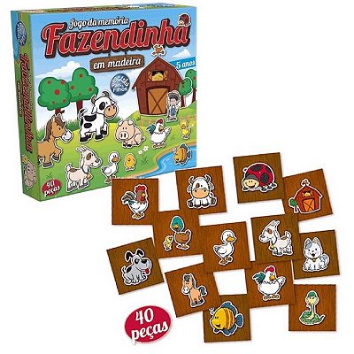 Jogo da Memória Fazendinha 40 peças em Madeira Pais & Filhos