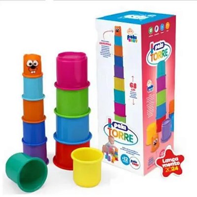 Torre Empilha Potinhos  Brinquedo Para Bebes  Pakitoys Cor Colorido