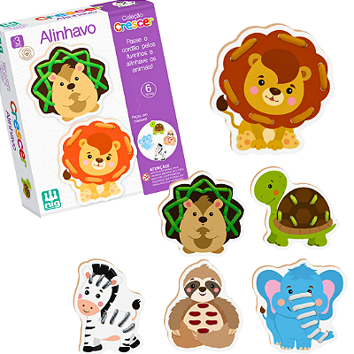 Kit 6 alinhavos animais em MDF Nig Brinquedos Educativo