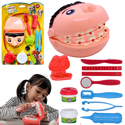 Conjunto Massinha de Modelar Brincando de Dentista Brinquedo Infantil