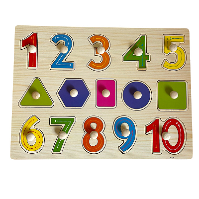 Quebra Cabeças Pinos Alfabeto + Números e Formas em MDF Brinquedo Educativo Montessori - Números e Formas