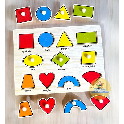 Quebra Cabeça Encaixe Divertido Com Pinos em MDF Toy Mix Frutas Animais Formas Transportes - FORMAS