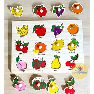 Quebra Cabeça Encaixe Divertido Com Pinos em MDF Toy Mix Frutas Animais Formas Transportes - FRUTAS
