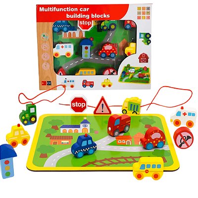 Brinquedo Educativo Tráfego na Cidade Labirinto de Carros em Madeira