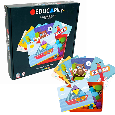 Follow Shapes com 12 Desafios de Formas Geométricas para Coordenação e Cores Polibrinq