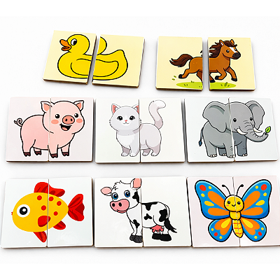 Primeiro Quebra Cabeça Infantil Madeira 2 Partes Animais Peças Grandes Educativo