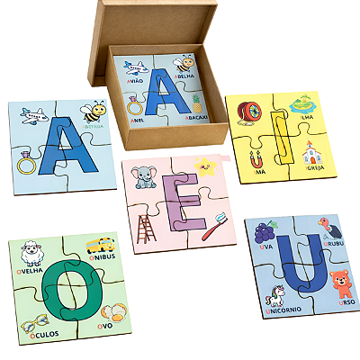 Quebra Cabeça Vogais Infantil Educativo Alfabetização 20 Peças em Madeira