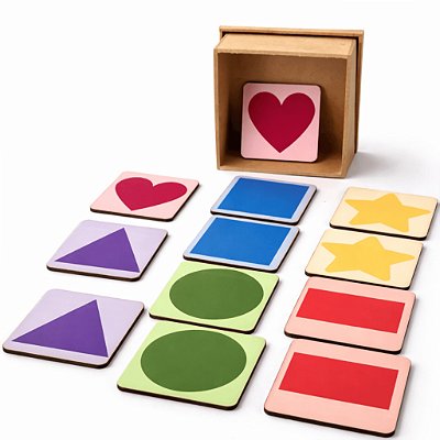 Jogo Memória Baby Madeira  Cores  Formas 12 Peças em Madeira Educativo Didático Divertido