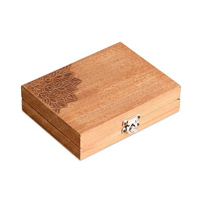 Caixa de Madeira Grande (Box Glass) Wood Burning - Mandala