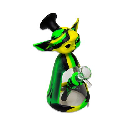 Bong de Vidro e Silicone Baby Yoda (Grogu) - Mix Preto Amarelo Verde