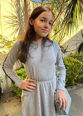 Vestido Manga Longa Cinza
