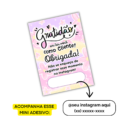 Nº 12 -100 Mini Panfleto + 100 Mini Adesivos C/ Instagram e Telefone