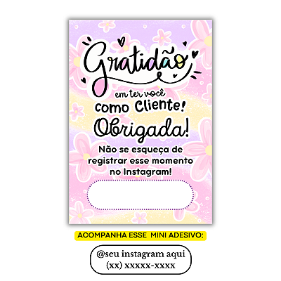 Nº 12 -100 Mini Panfleto + 100 Mini Adesivos C/ Instagram e Telefone