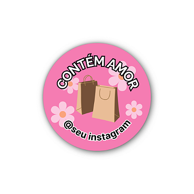 48 Adesivos c/ Instagram - Contém Amor (sacola,rosa,flor)