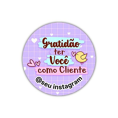 120 Adesivos - Gratidão ter você como cliente (roxo - passarinho)