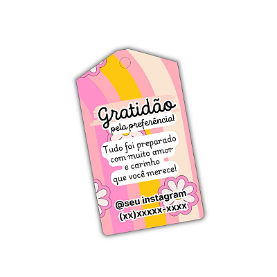 100 Tags - Gratidão Pela Preferência (rosa, amarelo, flor)