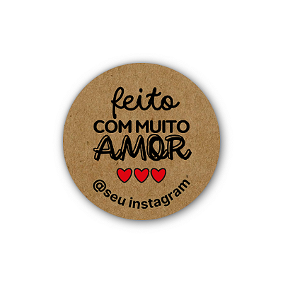 48 Adesivos c/ Instagram - Feito Com Muito Amor (kraft, três corações)