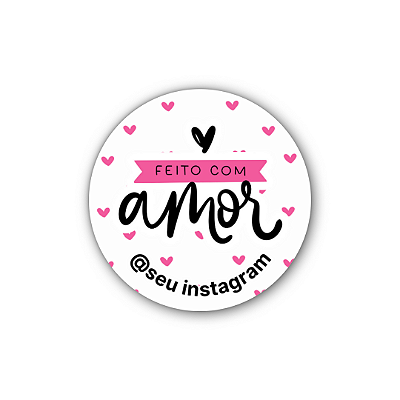 48 Adesivos c/ Instagram - Feito Com Amor (mini corações rosa)