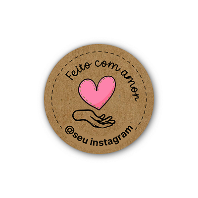 48 Adesivos c/ Instagram - Feito Com Amor (kraft, coração rosa, mão)