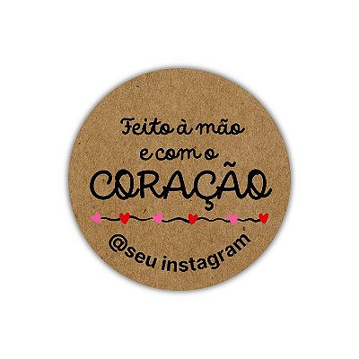 120 Adesivos - Feito À Mão Com Coração (kraft)