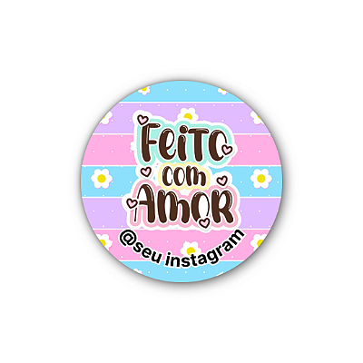 120 Adesivos - Feito com amor (azul, lilás, rosa, flor)