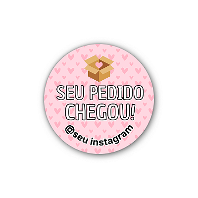 48 Adesivos c/ Instagram - Seu Pedido Chegou (caixa,fundo coração rosa)