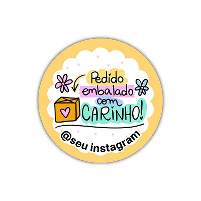 120 Adesivos - Pedido embalado com carinho (amarelo)