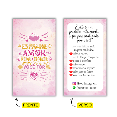 MODELO 2 - 250 Cartões Cuidados  (Texto Personalizável, Instagram e Whatspp)