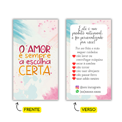MODELO 9 - 250 Cartões Cuidados  (Texto Personalizável, Instagram e Whatspp)