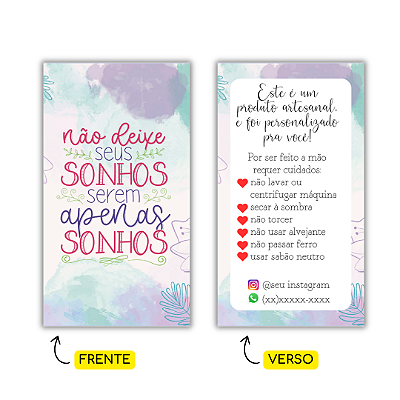 MODELO 11 - 250 Cartões Cuidados  (Texto Personalizável, Instagram e Whatspp)