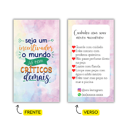 MODELO 15 - 250 Cartões Cuidados  (Texto Personalizável, Instagram e Whatspp)