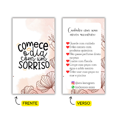 MODELO 16 - 250 Cartões Cuidados  (Texto Personalizável, Instagram e Whatspp)