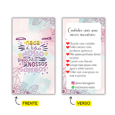 MODELO 17 - 250 Cartões Cuidados  (Texto Personalizável, Instagram e Whatspp)