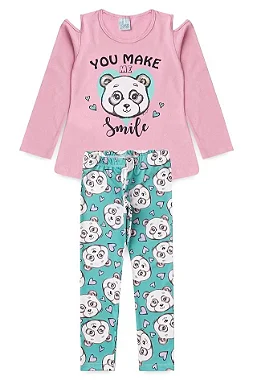 CONJUNTO INFANTIL MEIA ESTAÇÃO PANDA ROSA - TAMANHO 2 AO 10