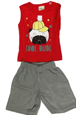 CONJUNTO MENINO REGATA DOG COOL DUDE  / BERMUDA - TAMANHO P AO G