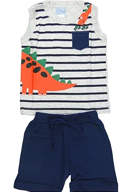 CONJUNTO MENINO REGATA DINO ORANGE  / BERMUDA  - TAMANHO P AO G