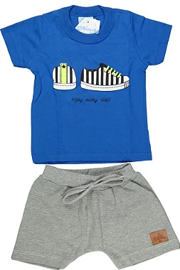 CONJUNTO MENINO COM SILK TENNIS C/ BERMUDA  TAMANHO P AO GG