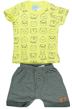 CONJUNTO MENINO PANDA I AM PRETTY / BERMUDA  - TAMANHO P AO G