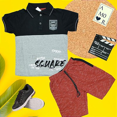 Conjunto Menino Shorts e camiseta estilo polo Motorcycle Speed - Tamanho 1 AO 8
