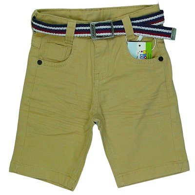 BERMUDA DE SARJA COR BEGE COM CINTOS VARIADOS - TAMANHOS 2 AO 8