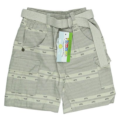 BERMUDA MENINO DE SARJA CINZA CLARO  ESTAMPADO - COM BOLSO LATERAL TAMANHO 1 AO 8