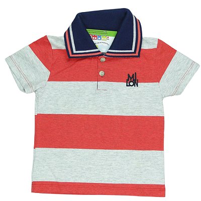 CAMISETA POLO MENINO CINZA E VERMELHO TAMANHO 1 AO 8