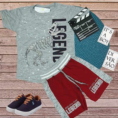 Conjunto Menino shorts e camiseta Legend Dino coll  Tamanho 02 ao 8